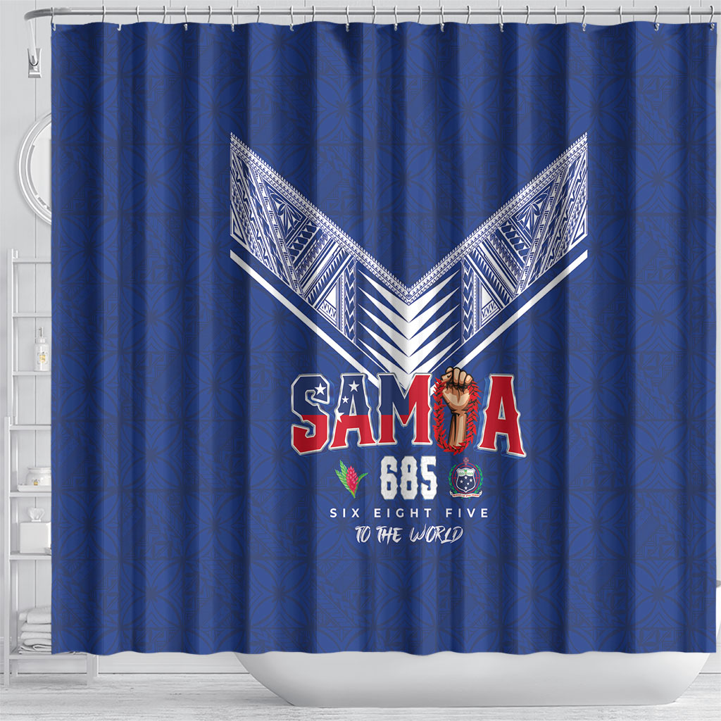 Samoa Rugby Shower Curtain Six Eight Five to The World - Pacific Motif
