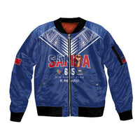 Samoa Rugby Custom Sleeve Zip Bomber Jacket Six Eight Five to The World - Pacific Motif