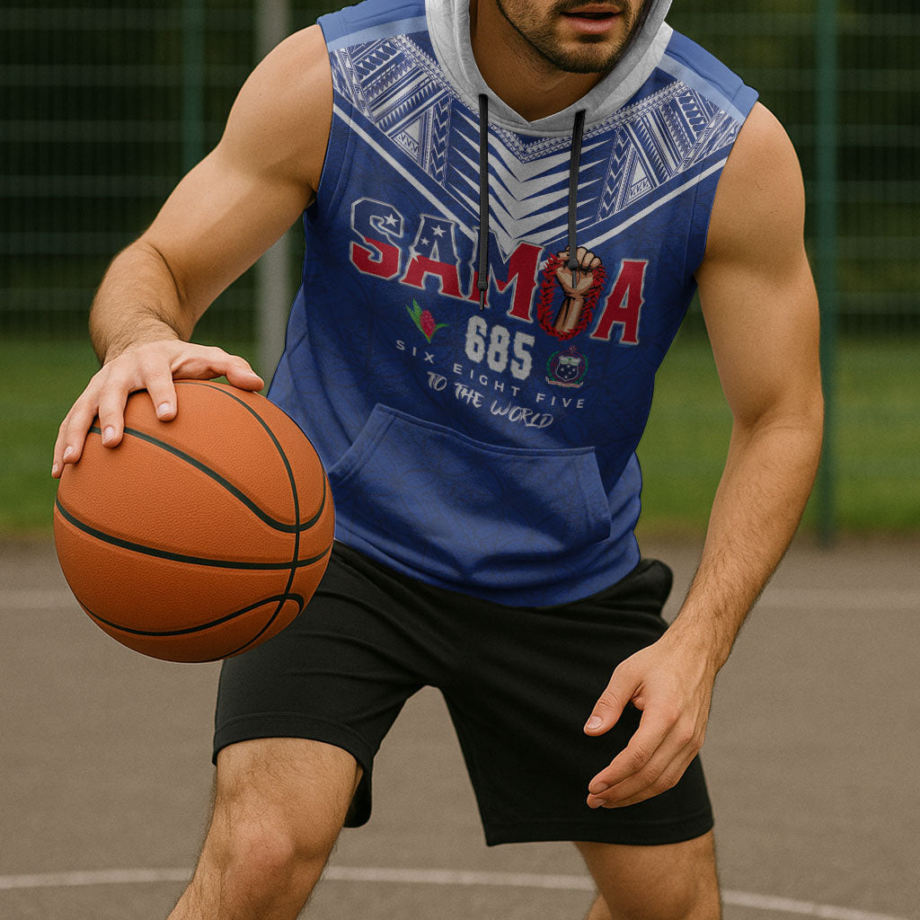 Samoa Rugby Custom Sleeveless Hoodie Six Eight Five to The World - Pacific Motif