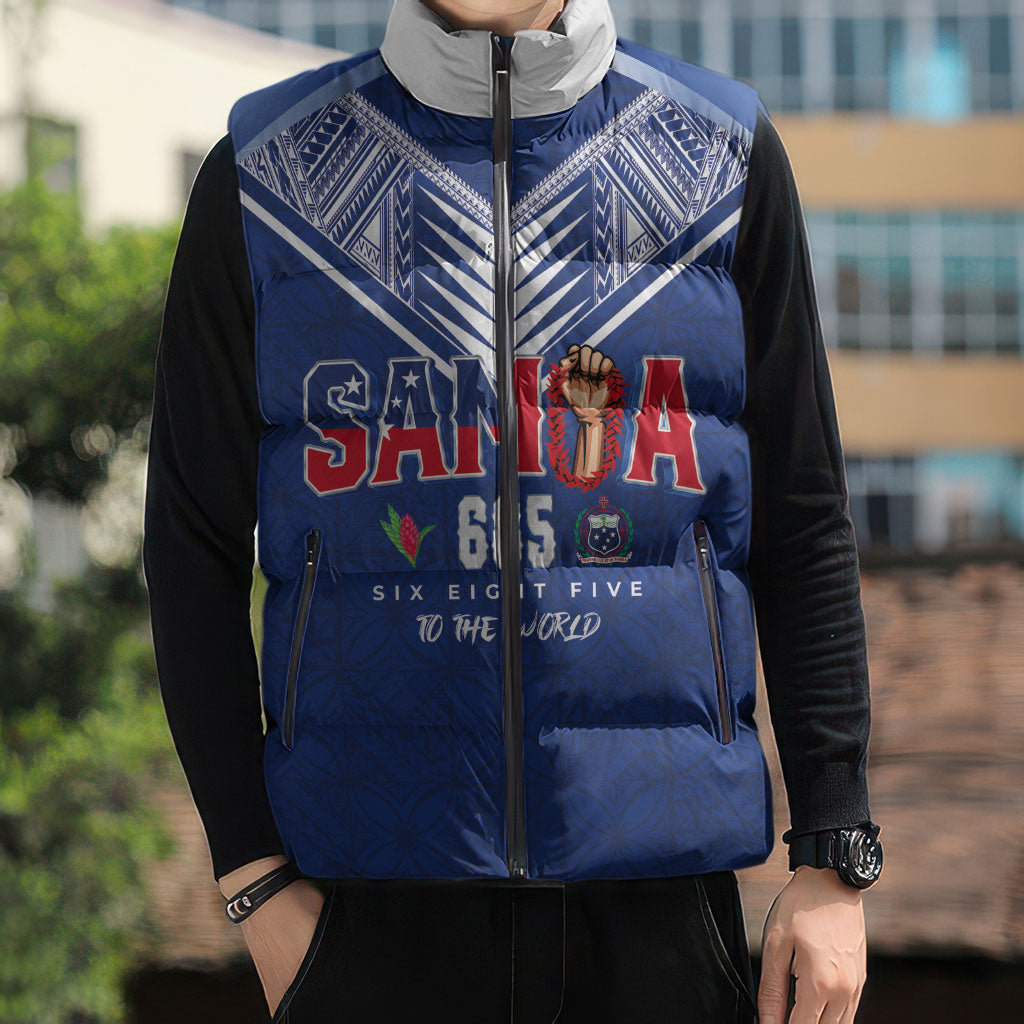 Samoa Rugby Custom Sleeveless Puffer Jacket Six Eight Five to The World - Pacific Motif