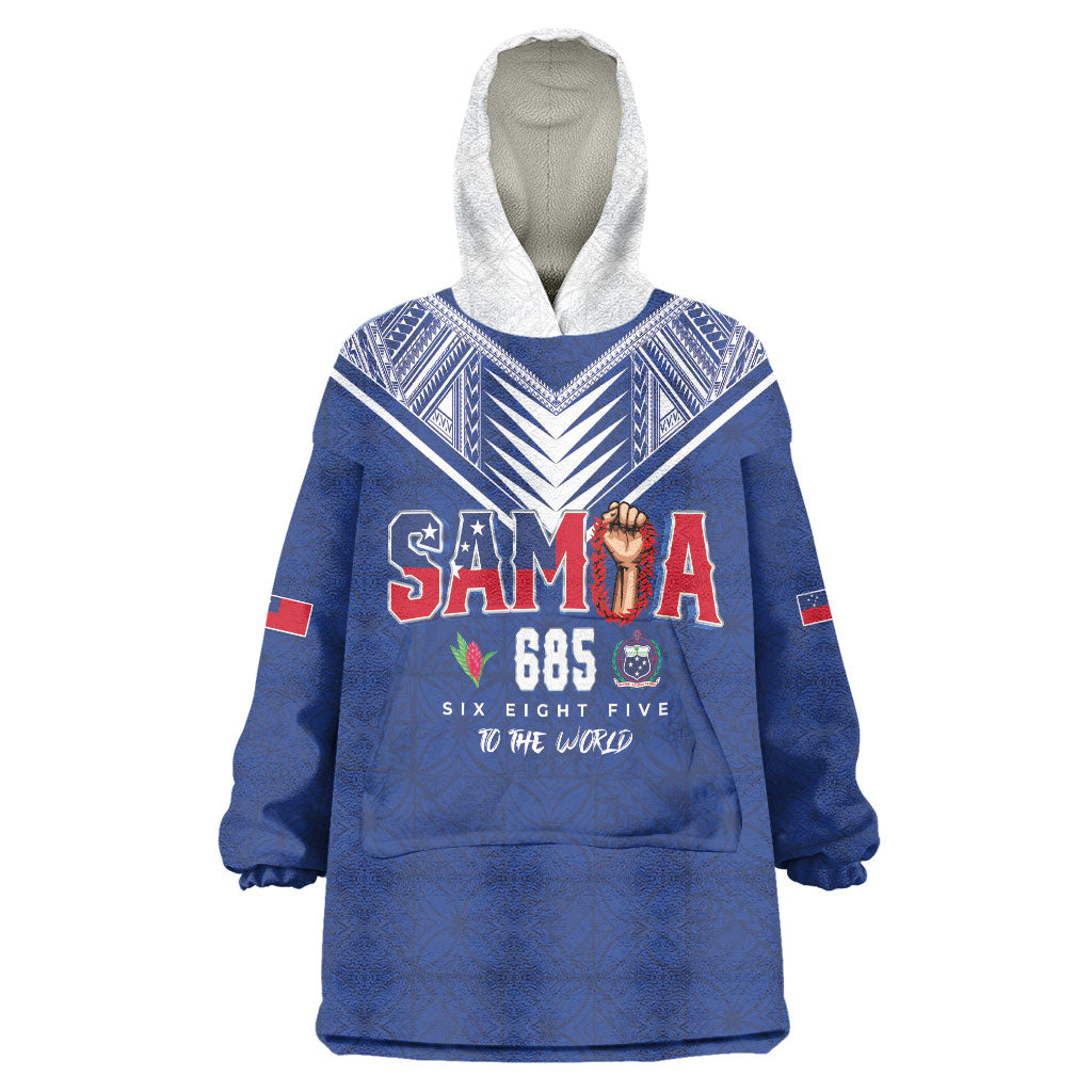Samoa Rugby Custom Wearable Blanket Hoodie Six Eight Five to The World - Pacific Motif