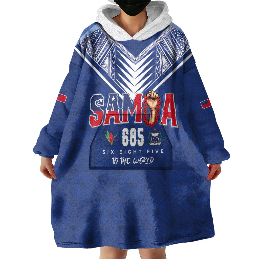 Samoa Rugby Custom Wearable Blanket Hoodie Six Eight Five to The World - Pacific Motif