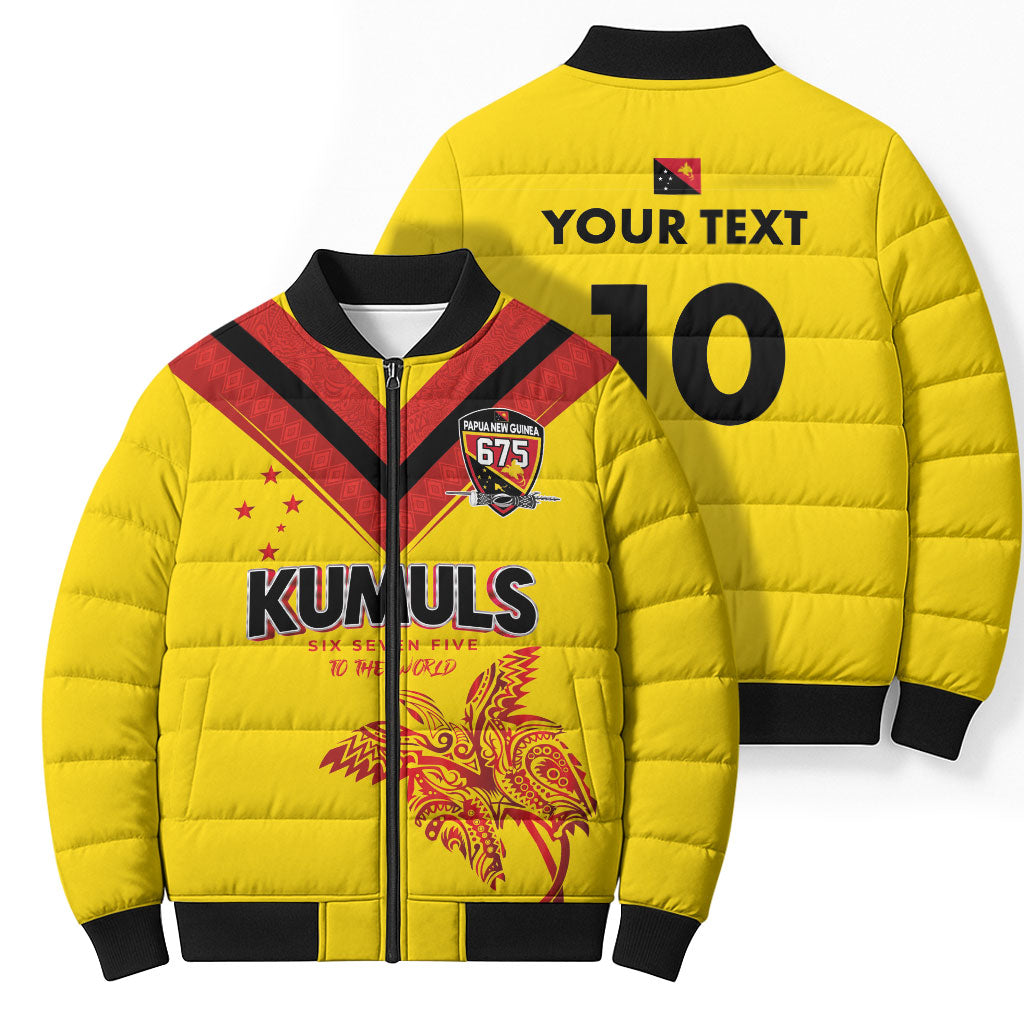 Papua New Guinea Rugby Custom Bomber Puffer Jacket Six Seven Five to The World - Melanesian Pattern