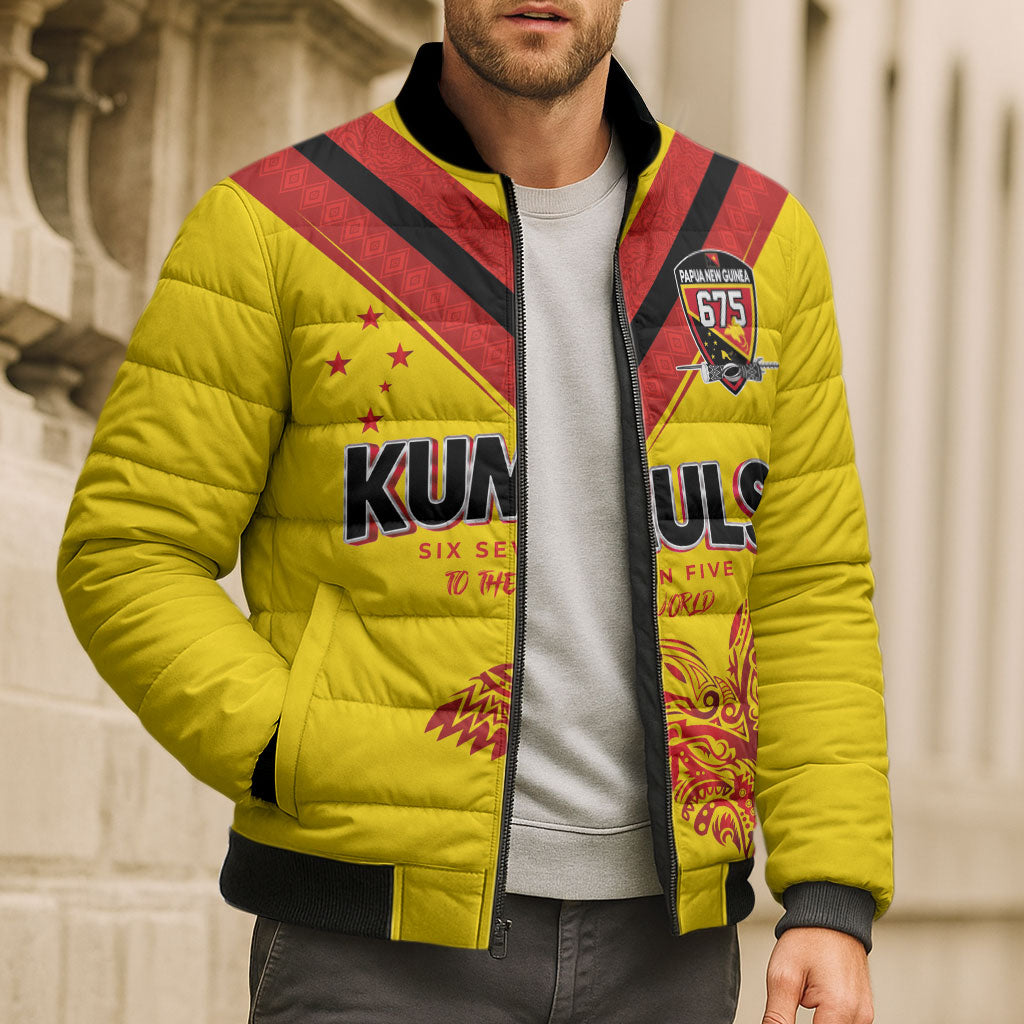 Papua New Guinea Rugby Custom Bomber Puffer Jacket Six Seven Five to The World - Melanesian Pattern