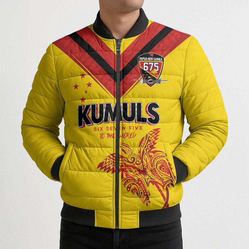 Papua New Guinea Rugby Custom Bomber Puffer Jacket Six Seven Five to The World - Melanesian Pattern