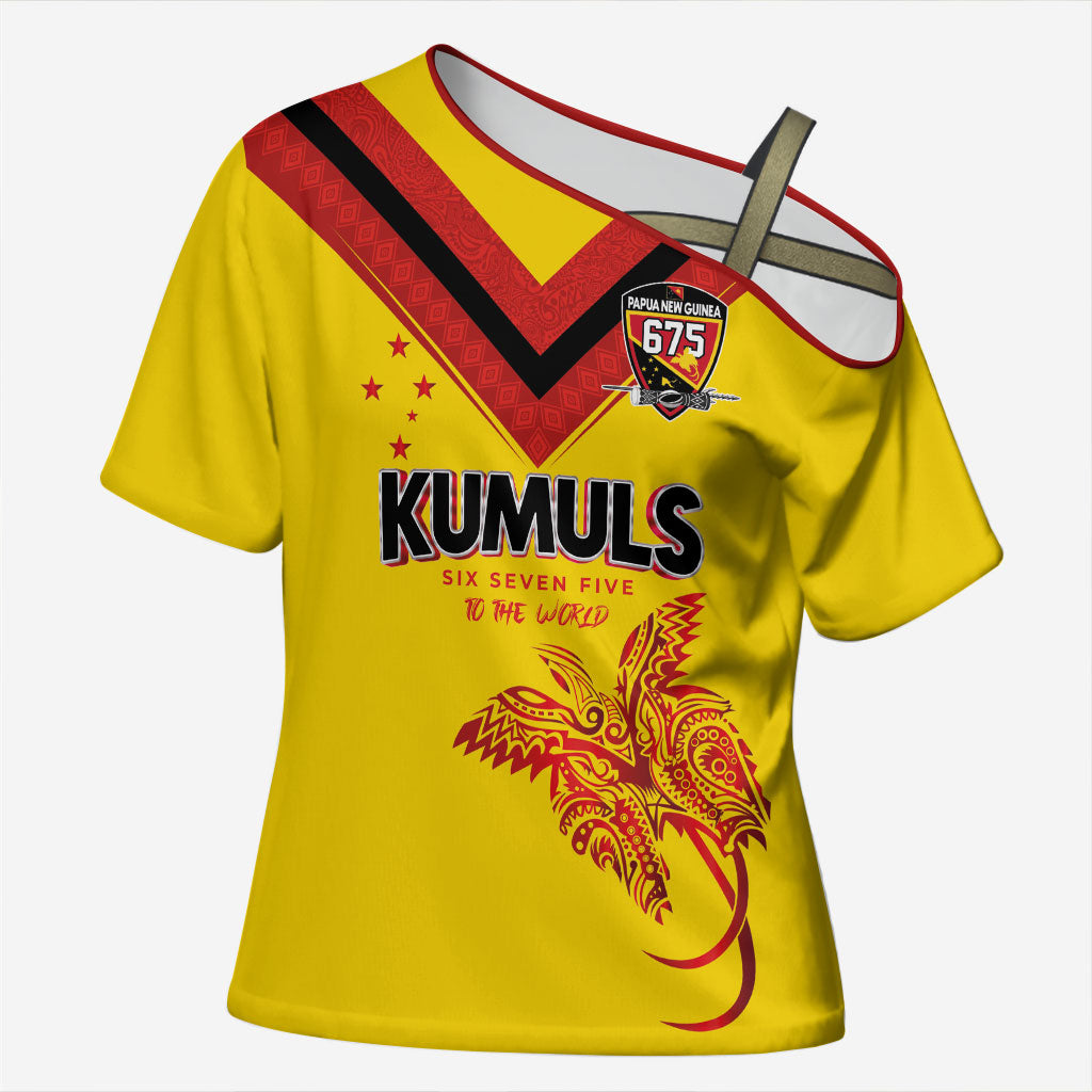 Papua New Guinea Rugby Custom Cross Shoulder Shirt Six Seven Five to The World - Melanesian Pattern LT03 Female Multicolor - Polynesian Pride
