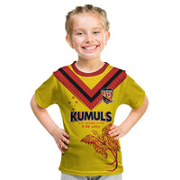 Papua New Guinea Rugby Custom Kid T Shirt Six Seven Five to The World - Melanesian Pattern