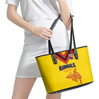 Papua New Guinea Rugby Leather Tote Bag Six Seven Five to The World - Melanesian Pattern