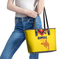 Papua New Guinea Rugby Leather Tote Bag Six Seven Five to The World - Melanesian Pattern