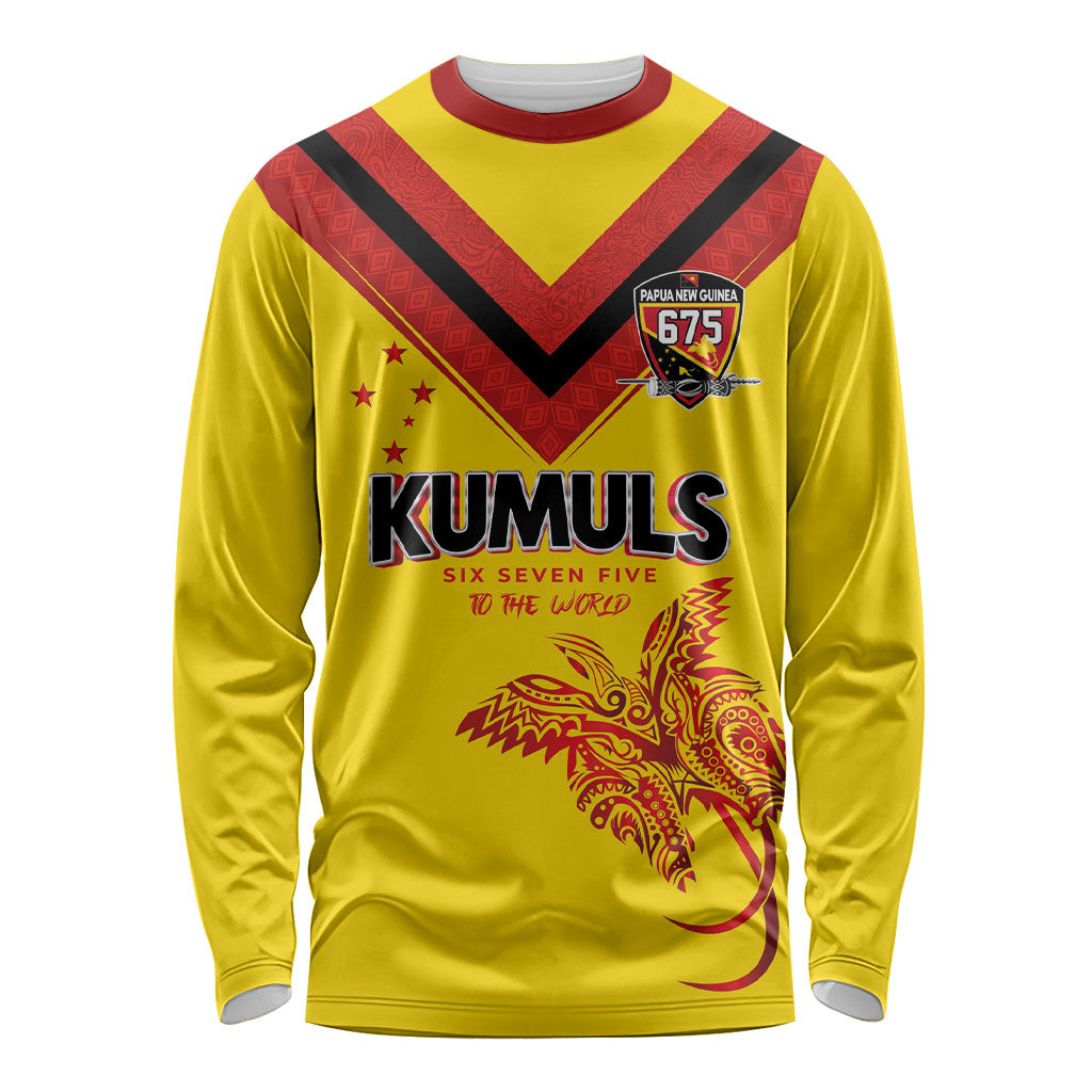 Papua New Guinea Rugby Custom Long Sleeve Shirt Six Seven Five to The World - Melanesian Pattern