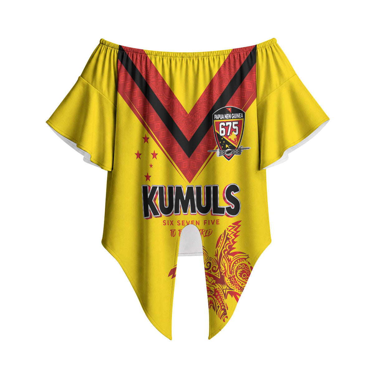 Papua New Guinea Rugby Custom Off Shoulder Wrap Waist Top Six Seven Five to The World - Melanesian Pattern