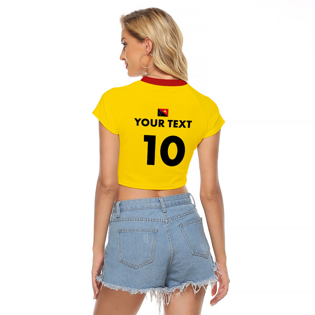 Papua New Guinea Rugby Custom Raglan Cropped T Shirt Six Seven Five to The World - Melanesian Pattern