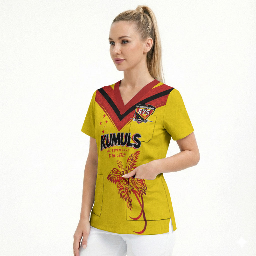 Papua New Guinea Rugby Custom Scrub Top Six Seven Five to The World - Melanesian Pattern