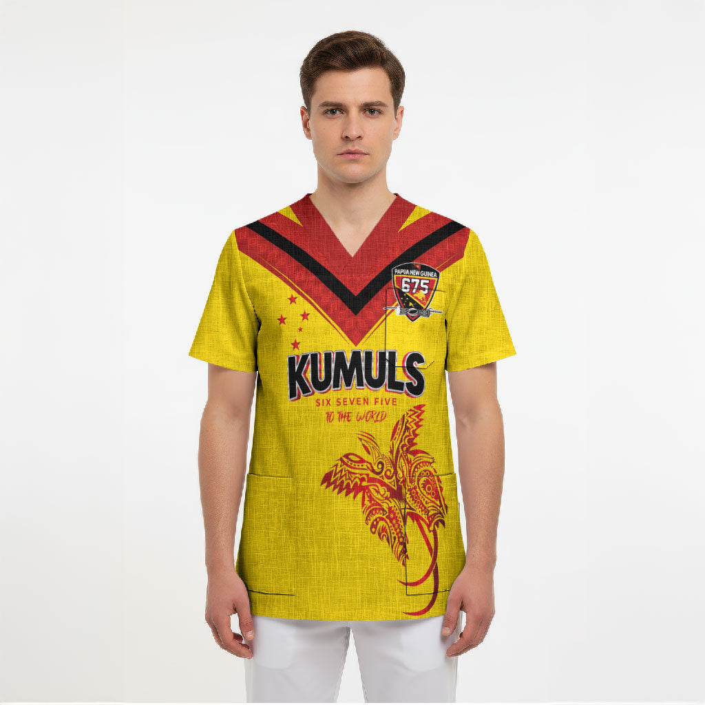 Papua New Guinea Rugby Custom Scrub Top Six Seven Five to The World - Melanesian Pattern