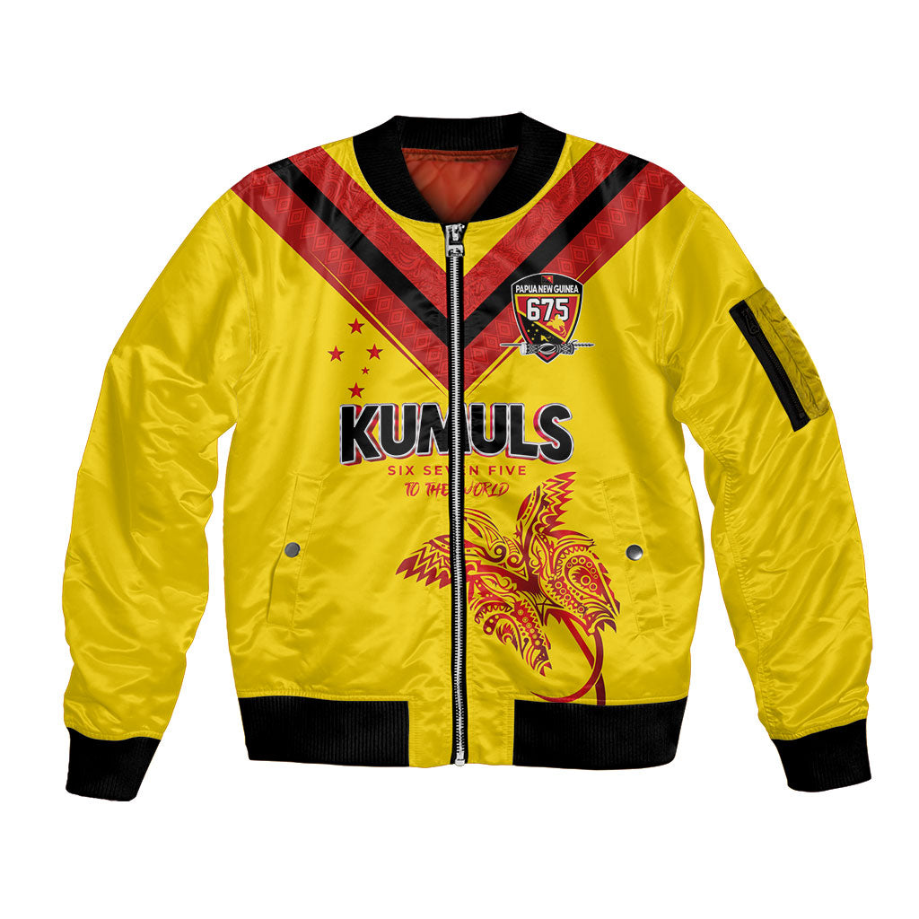 Papua New Guinea Rugby Custom Sleeve Zip Bomber Jacket Six Seven Five to The World - Melanesian Pattern