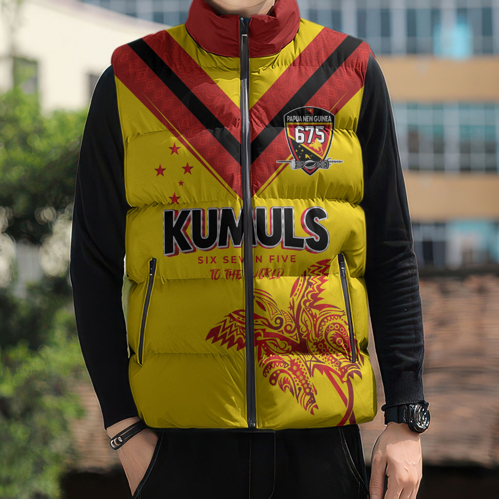 Papua New Guinea Rugby Custom Sleeveless Puffer Jacket Six Seven Five to The World - Melanesian Pattern