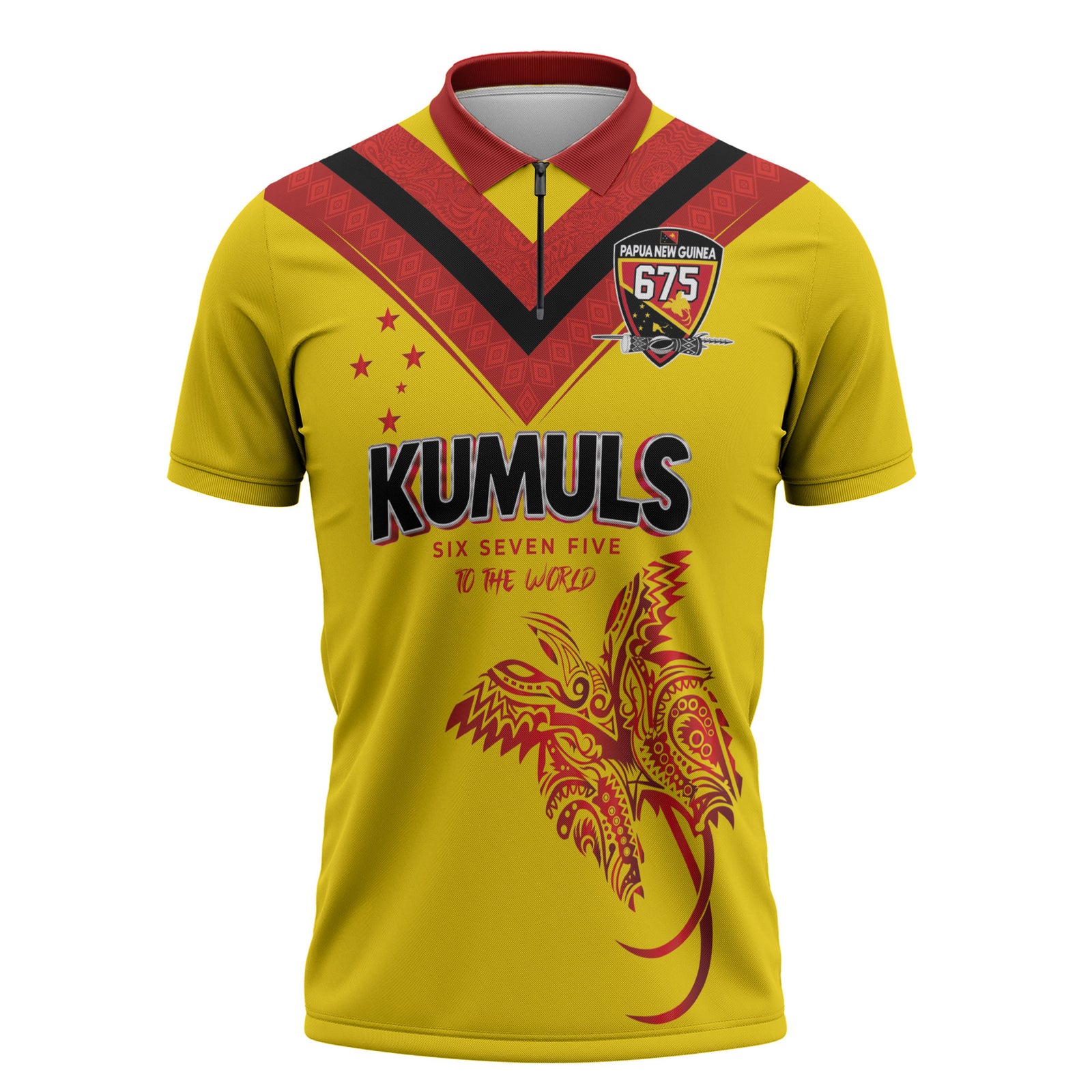 Papua New Guinea Rugby Custom Zipper Polo Shirt Six Seven Five to The World - Melanesian Pattern