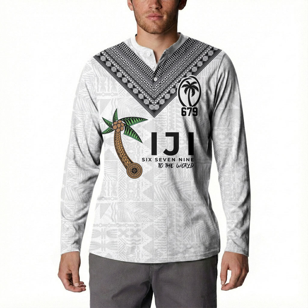 Fijian Rugby Button Sweatshirt Six Seven Nine to The World - Tapa Pattern