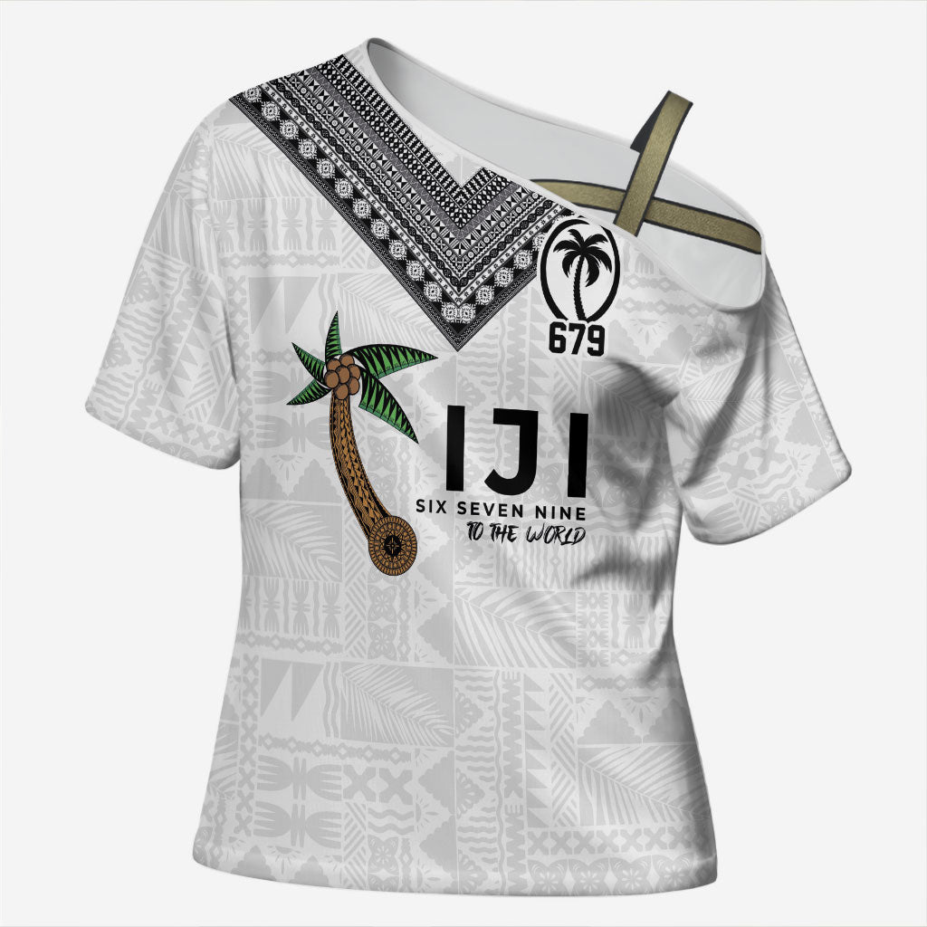 Fijian Rugby Cross Shoulder Shirt Six Seven Nine to The World - Tapa Pattern
