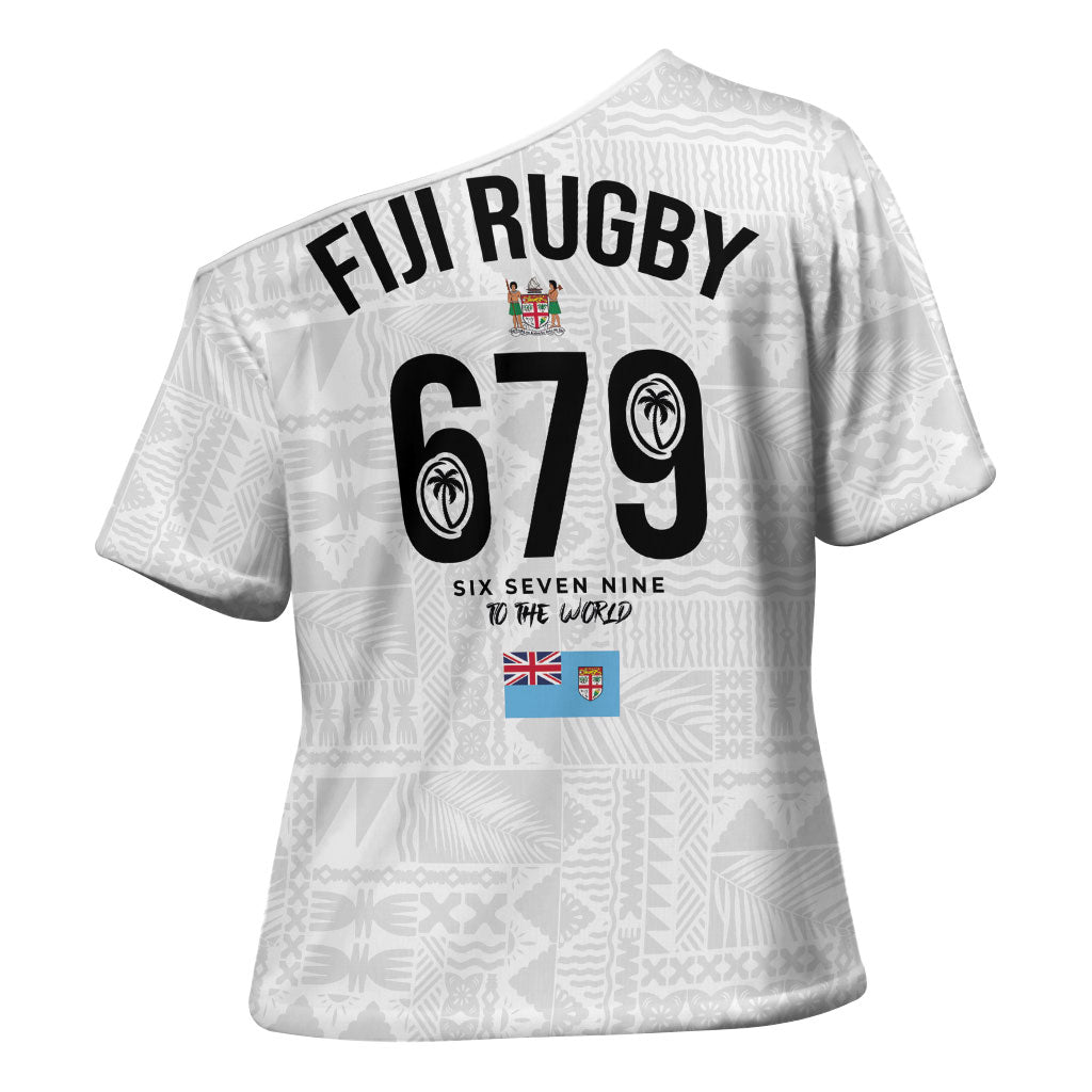 Fijian Rugby Cross Shoulder Shirt Six Seven Nine to The World - Tapa Pattern