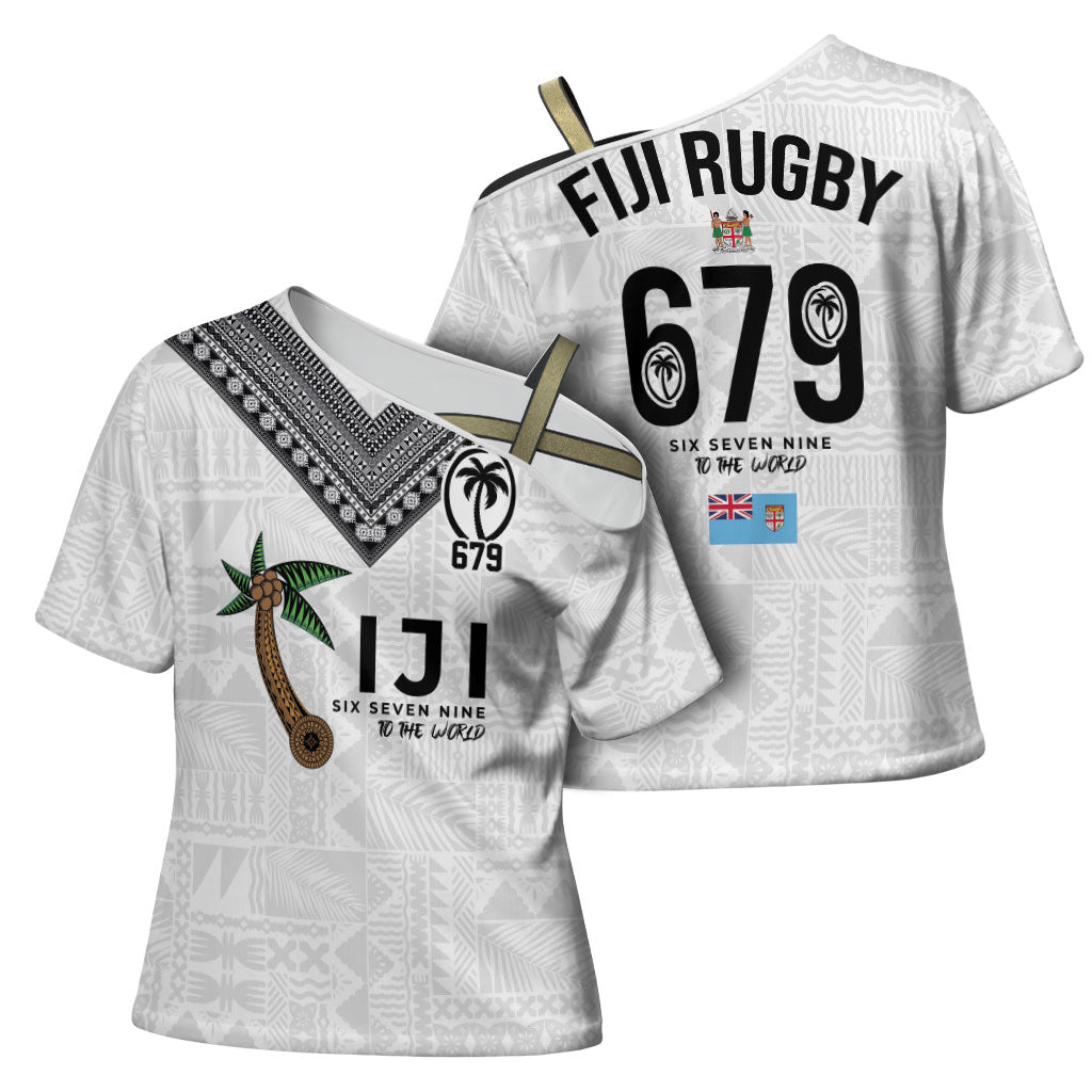 Fijian Rugby Cross Shoulder Shirt Six Seven Nine to The World - Tapa Pattern