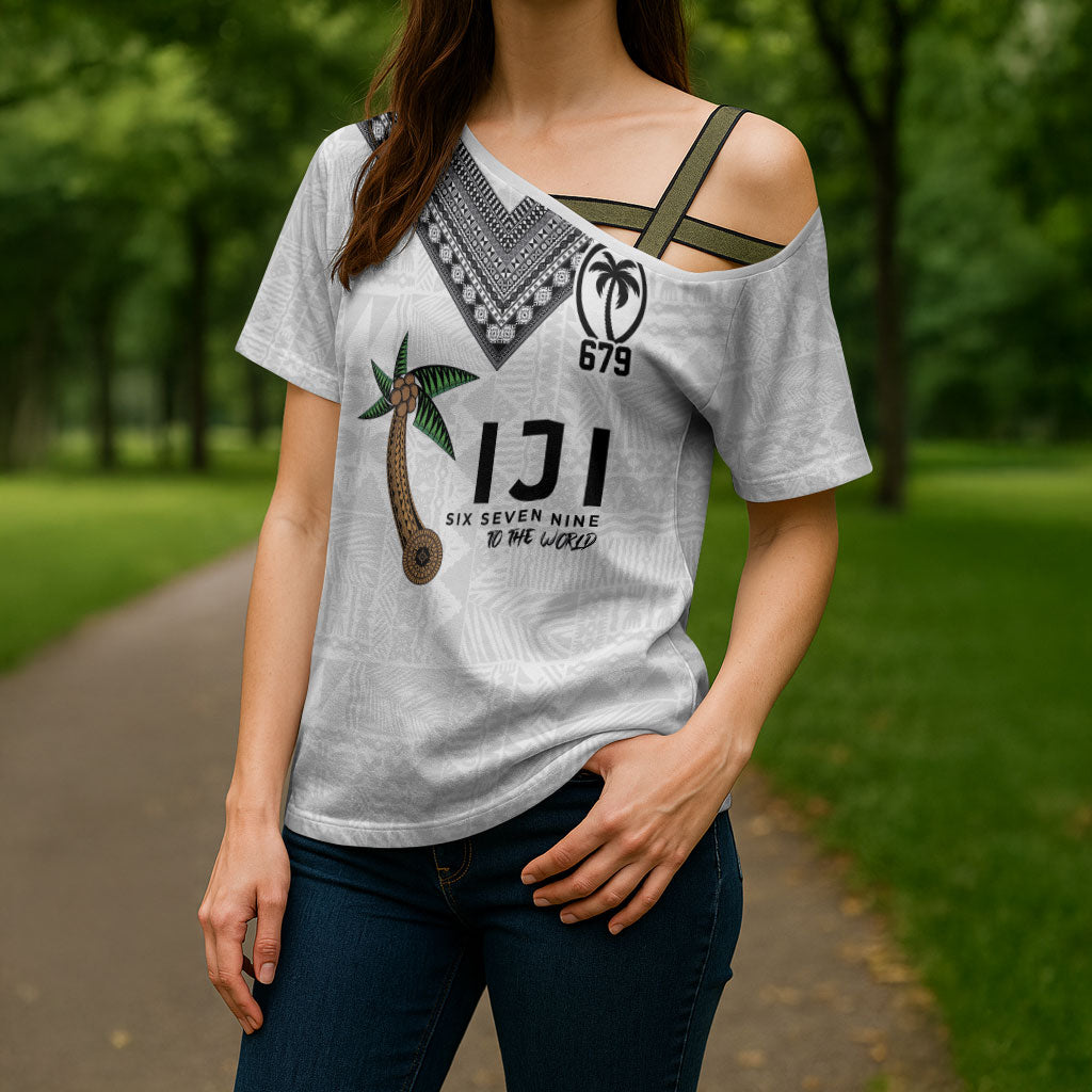 Fijian Rugby Cross Shoulder Shirt Six Seven Nine to The World - Tapa Pattern