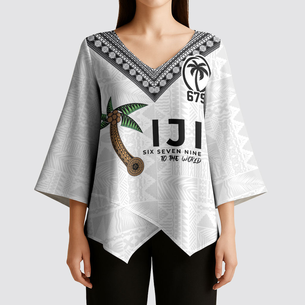 Fijian Rugby Kimono Sleeve Blouse Six Seven Nine to The World - Tapa Pattern