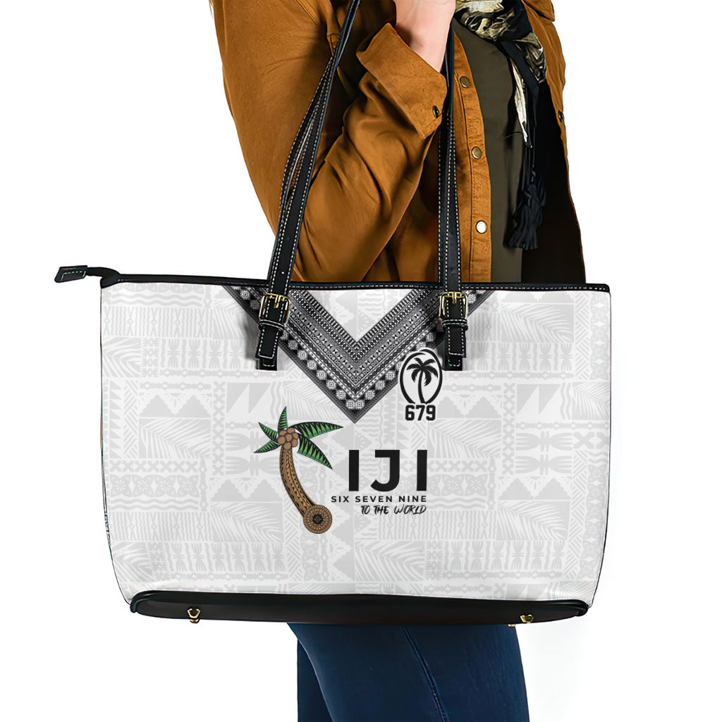 Fijian Rugby Leather Tote Bag Six Seven Nine to The World - Tapa Pattern