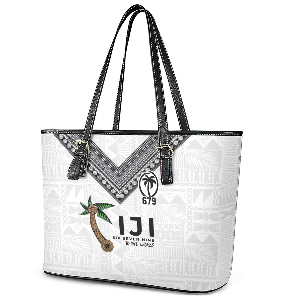 Fijian Rugby Leather Tote Bag Six Seven Nine to The World - Tapa Pattern
