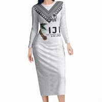 Fijian Rugby Long Sleeve Bodycon Dress Six Seven Nine to The World - Tapa Pattern