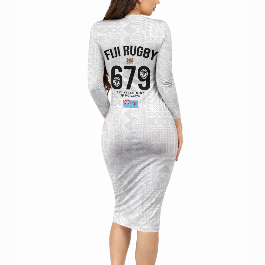 Fijian Rugby Long Sleeve Bodycon Dress Six Seven Nine to The World - Tapa Pattern