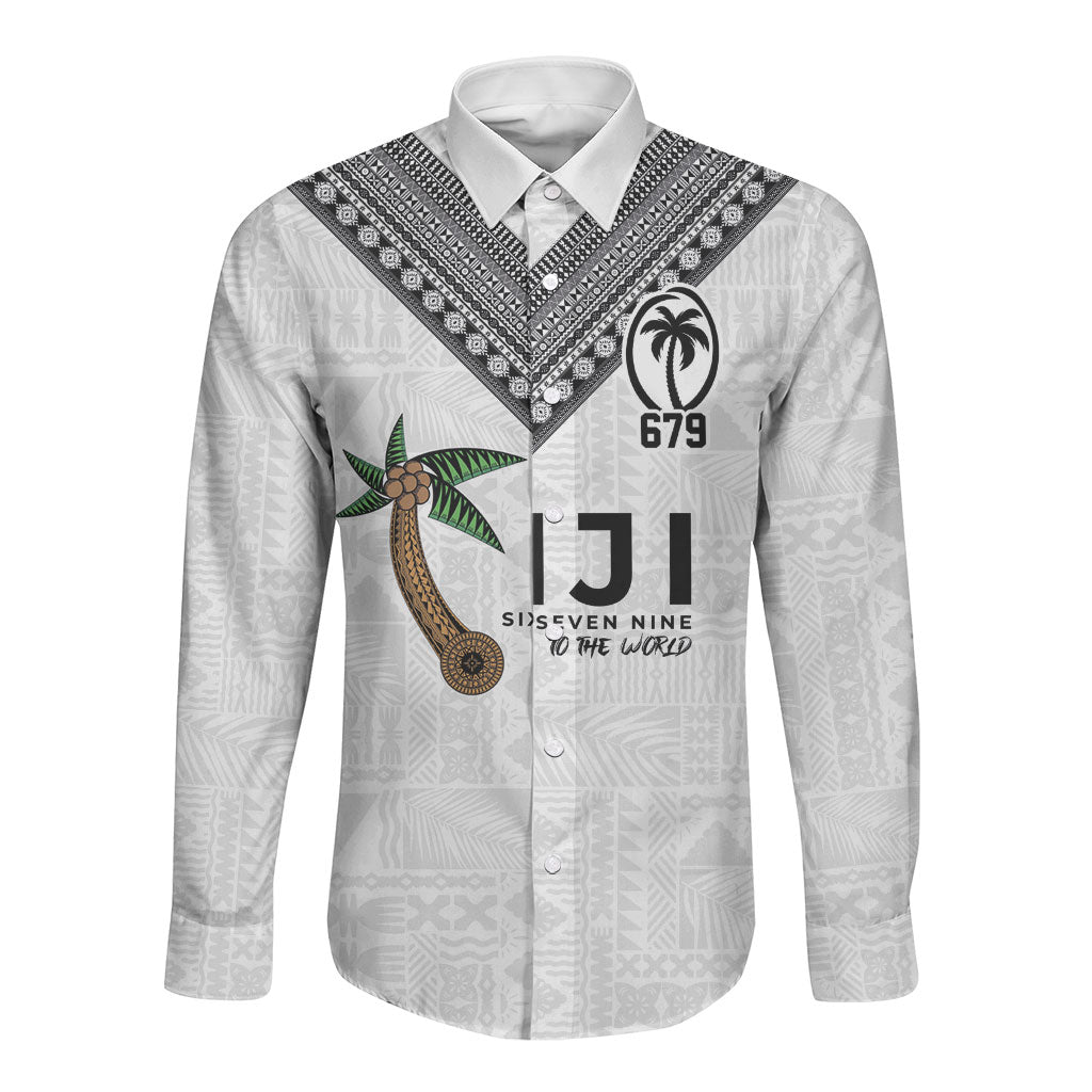 Fijian Rugby Long Sleeve Button Shirt Six Seven Nine to The World - Tapa Pattern