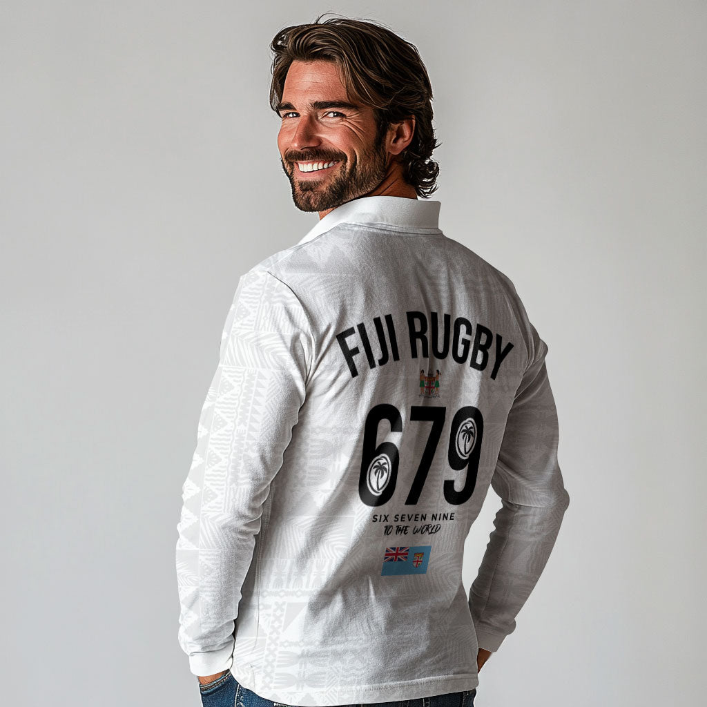 Fijian Rugby Long Sleeve Polo Shirt Six Seven Nine to The World - Tapa Pattern