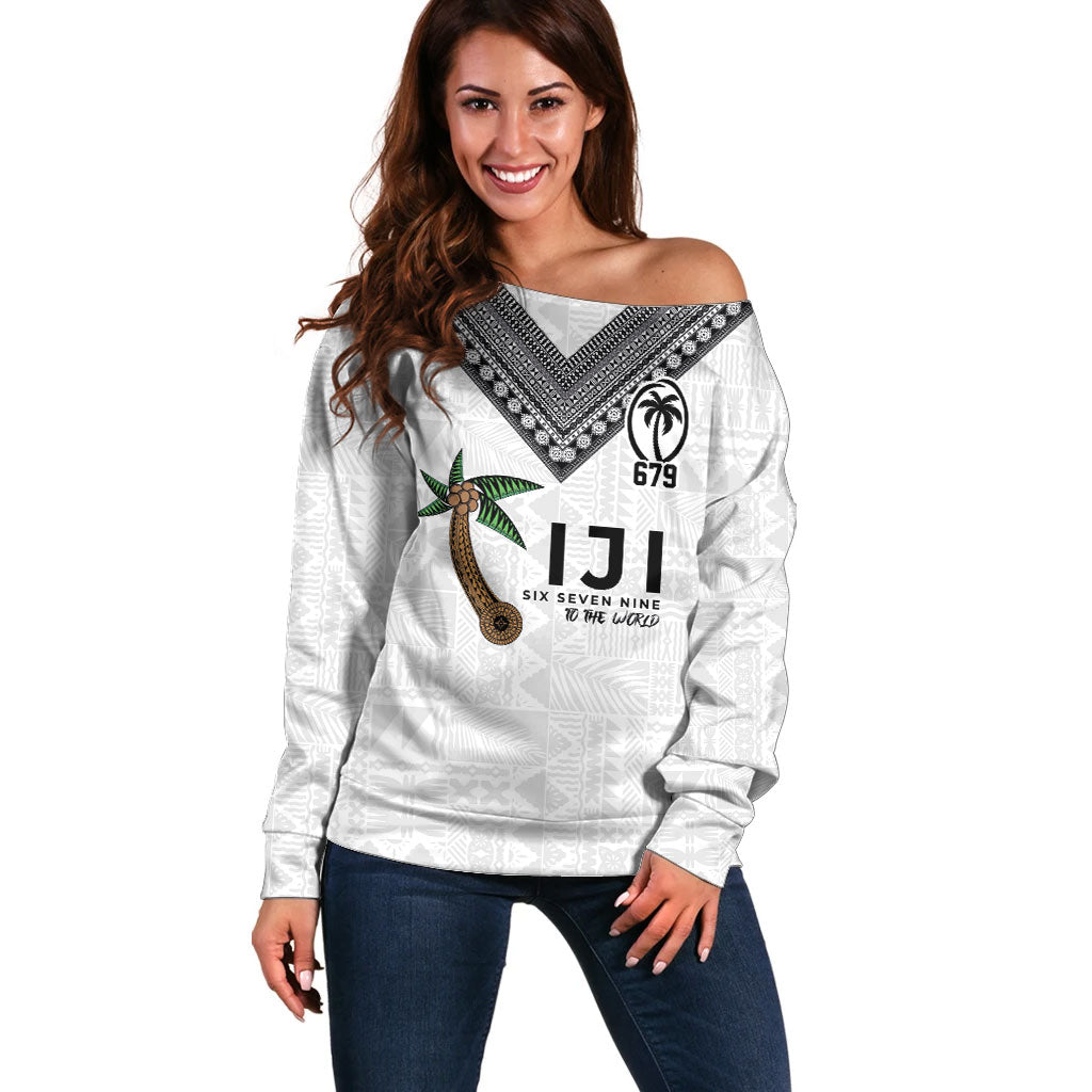 Fijian Rugby Off Shoulder Sweater Six Seven Nine to The World - Tapa Pattern LT03 Women Multicolor - Polynesian Pride