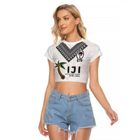 Fijian Rugby Raglan Cropped T Shirt Six Seven Nine to The World - Tapa Pattern