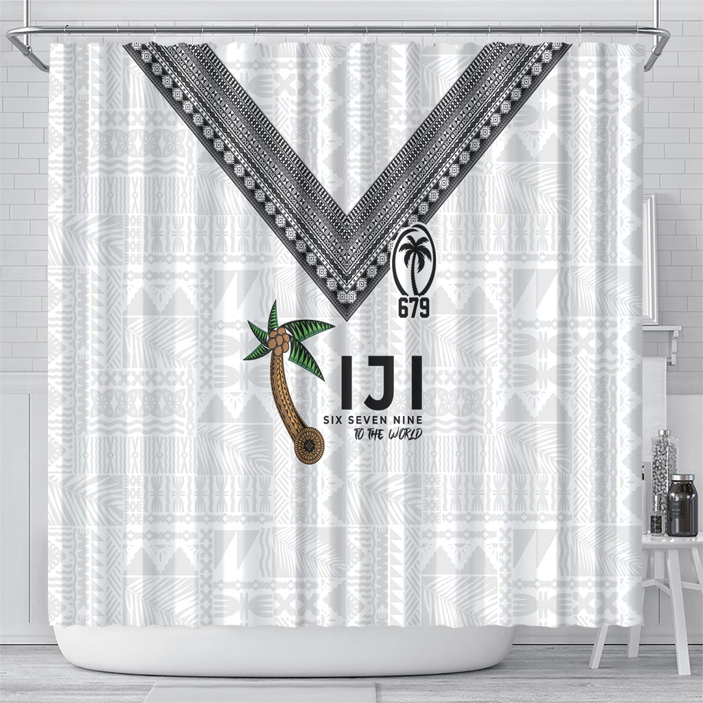 Fijian Rugby Shower Curtain Six Seven Nine to The World - Tapa Pattern