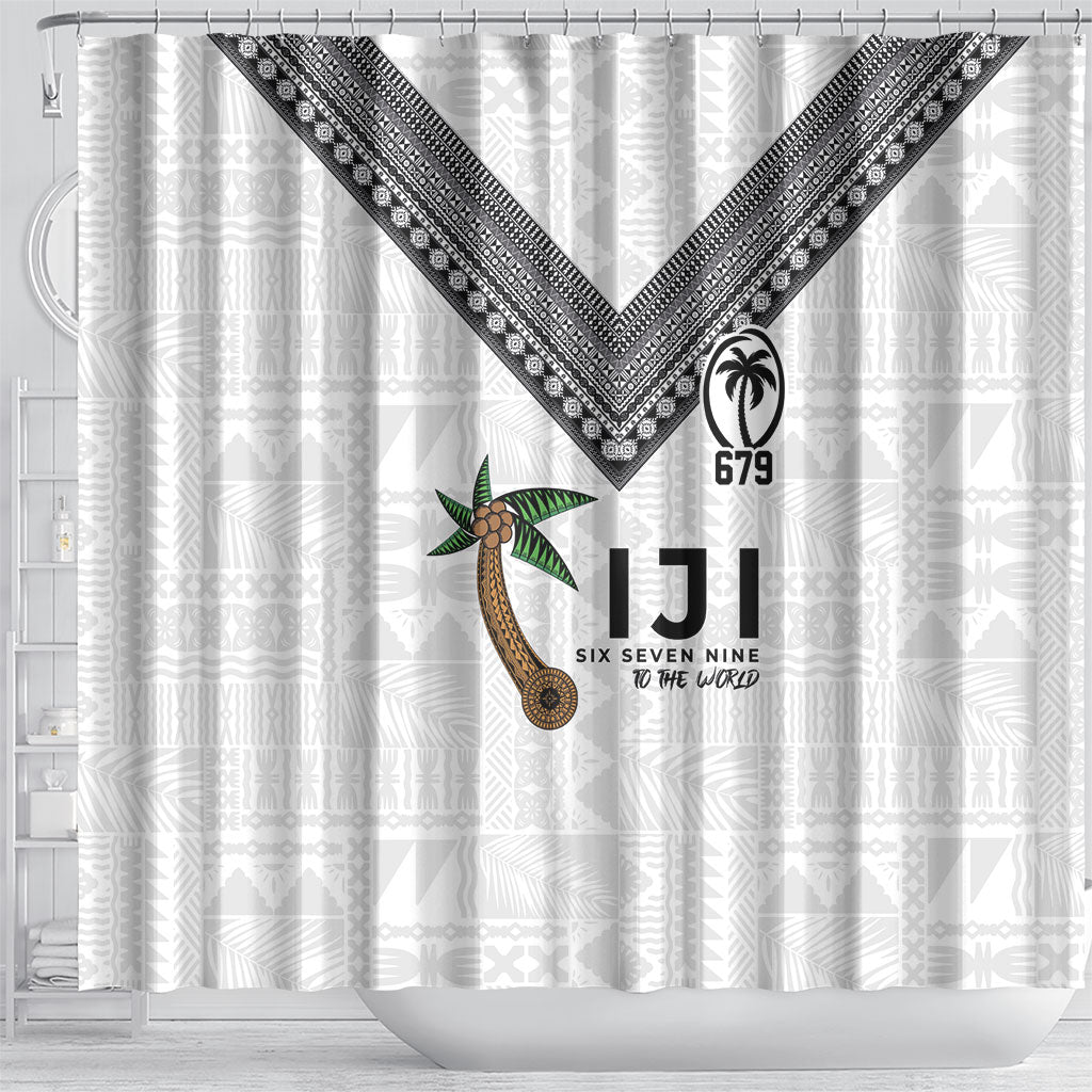 Fijian Rugby Shower Curtain Six Seven Nine to The World - Tapa Pattern