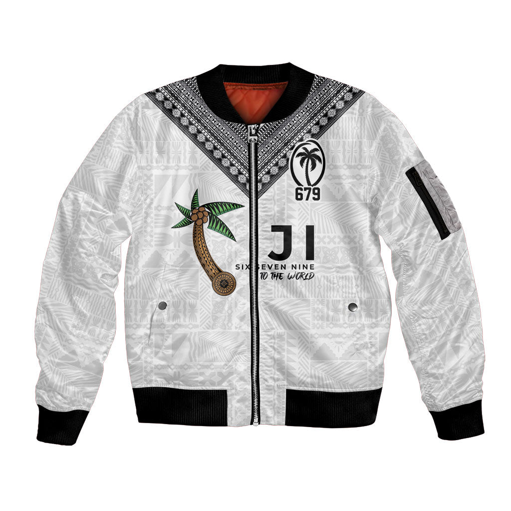 Fijian Rugby Sleeve Zip Bomber Jacket Six Seven Nine to The World - Tapa Pattern
