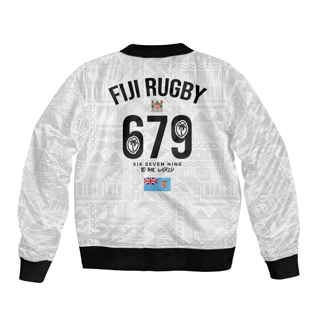 Fijian Rugby Sleeve Zip Bomber Jacket Six Seven Nine to The World - Tapa Pattern