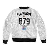Fijian Rugby Sleeve Zip Bomber Jacket Six Seven Nine to The World - Tapa Pattern