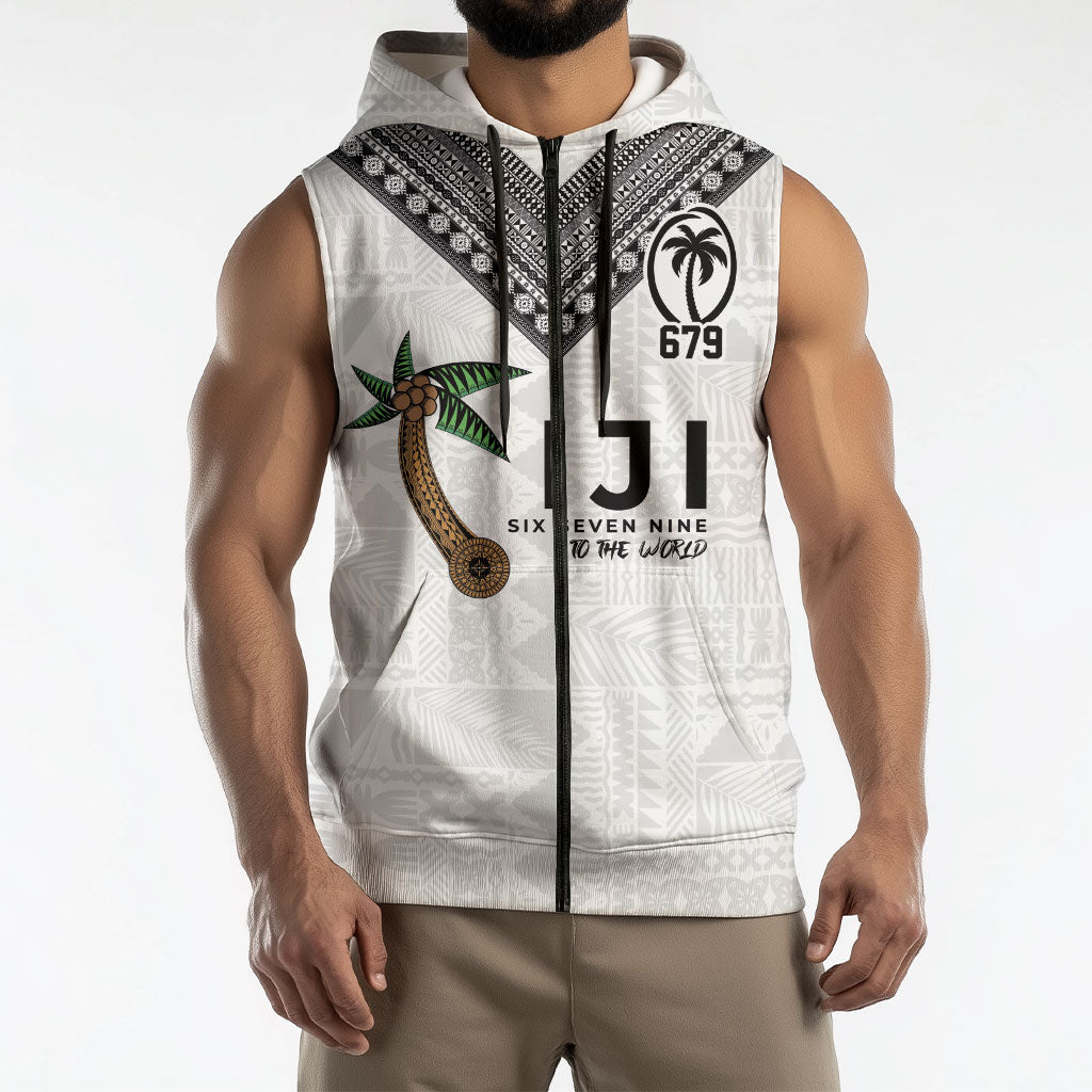 Fijian Rugby Sleeveless Zip Hoodie Six Seven Nine to The World - Tapa Pattern
