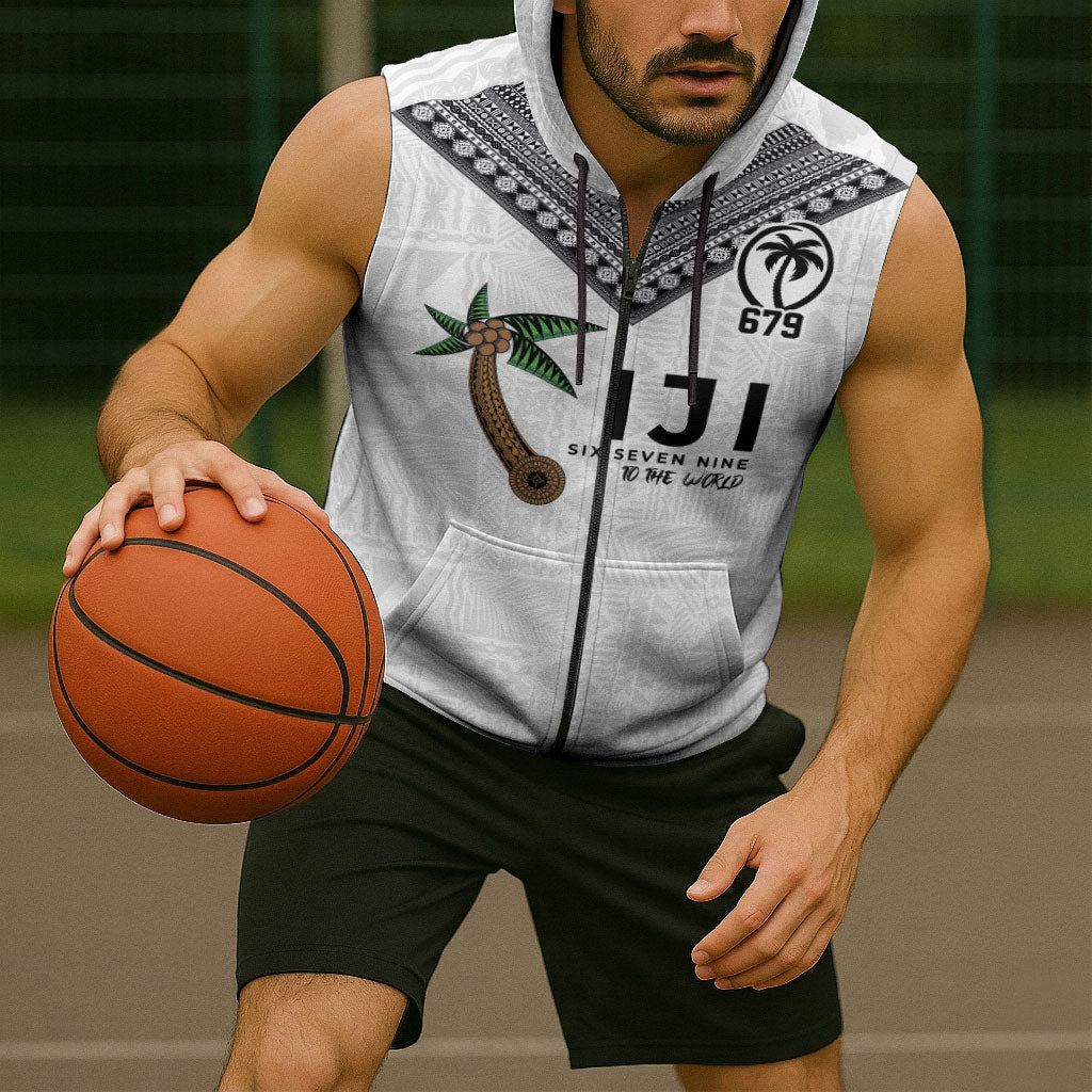 Fijian Rugby Sleeveless Zip Hoodie Six Seven Nine to The World - Tapa Pattern