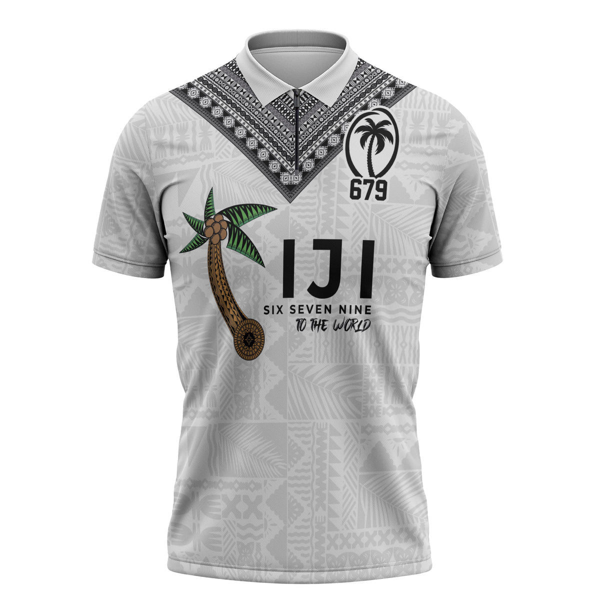 Fijian Rugby Zipper Polo Shirt Six Seven Nine to The World - Tapa Pattern