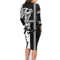 Hawaii Lanai Island Family Matching Long Sleeve Bodycon Dress and Hawaiian Shirt Hawaiian King and Kakau Symbols Abstract Shoulder Tattoo LT03 - Polynesian Pride