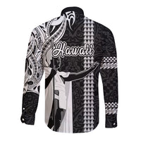 Hawaii Lanai Island Long Sleeve Button Shirt Hawaiian King and Kakau Symbols Abstract Shoulder Tattoo LT03 - Polynesian Pride