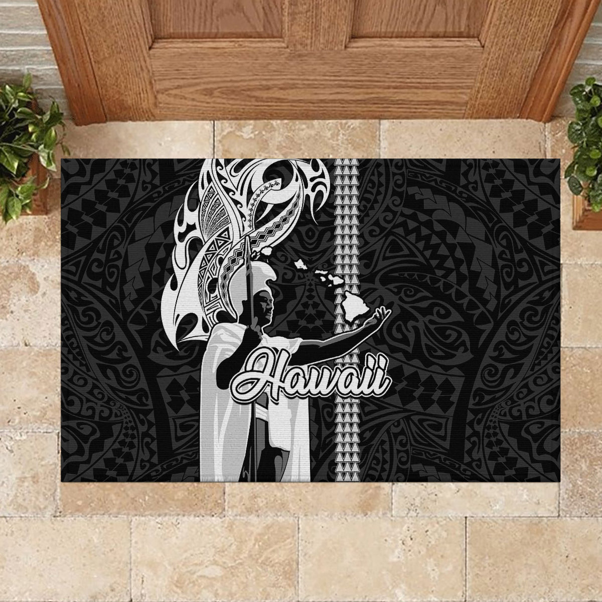 Hawaii Lanai Island Rubber Doormat Hawaiian King and Kakau Symbols Abstract Shoulder Tattoo LT03 - Polynesian Pride