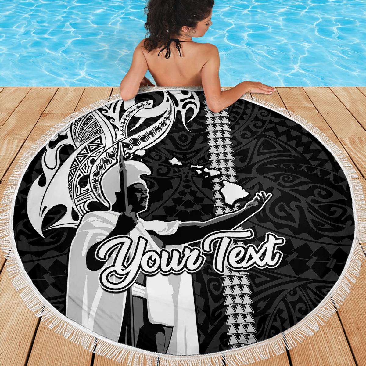 Custom Hawaii Lanai Island Beach Blanket Hawaiian King and Kakau Symbols Abstract Shoulder Tattoo LT03 - Wonder Print Shop