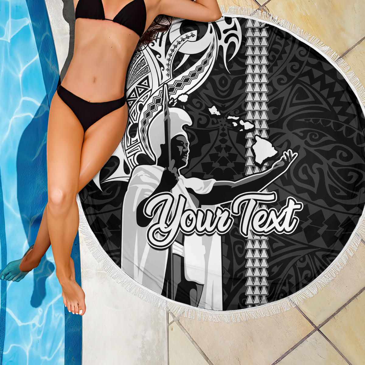 Custom Hawaii Lanai Island Beach Blanket Hawaiian King and Kakau Symbols Abstract Shoulder Tattoo LT03 - Wonder Print Shop