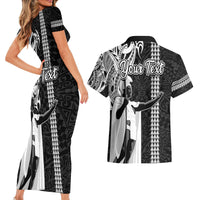 Custom Hawaii Lanai Island Couples Matching Short Sleeve Bodycon Dress and Hawaiian Shirt Hawaiian King and Kakau Symbols Abstract Shoulder Tattoo LT03 - Polynesian Pride