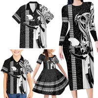 Custom Hawaii Lanai Island Family Matching Long Sleeve Bodycon Dress and Hawaiian Shirt Hawaiian King and Kakau Symbols Abstract Shoulder Tattoo LT03 - Polynesian Pride